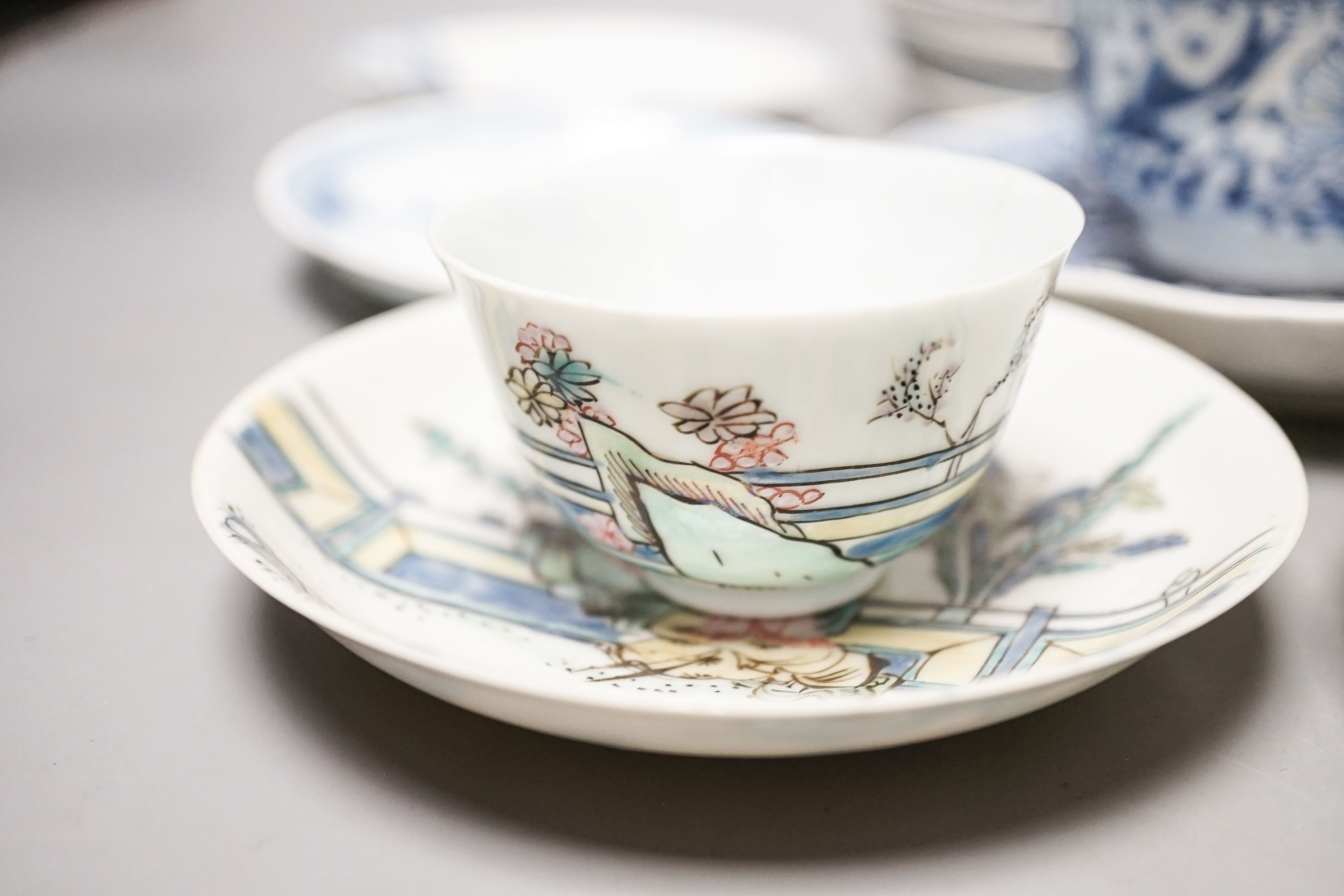 A group of Chinese porcelain teabowls and saucers, 18th-20th century